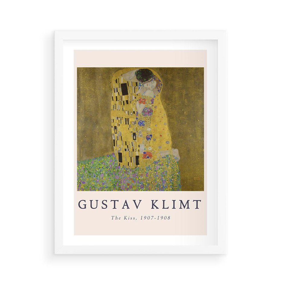 Plakat w ramie 50x70 - Sztuka Klimta - gustav klimt, pocałunek - rama biała