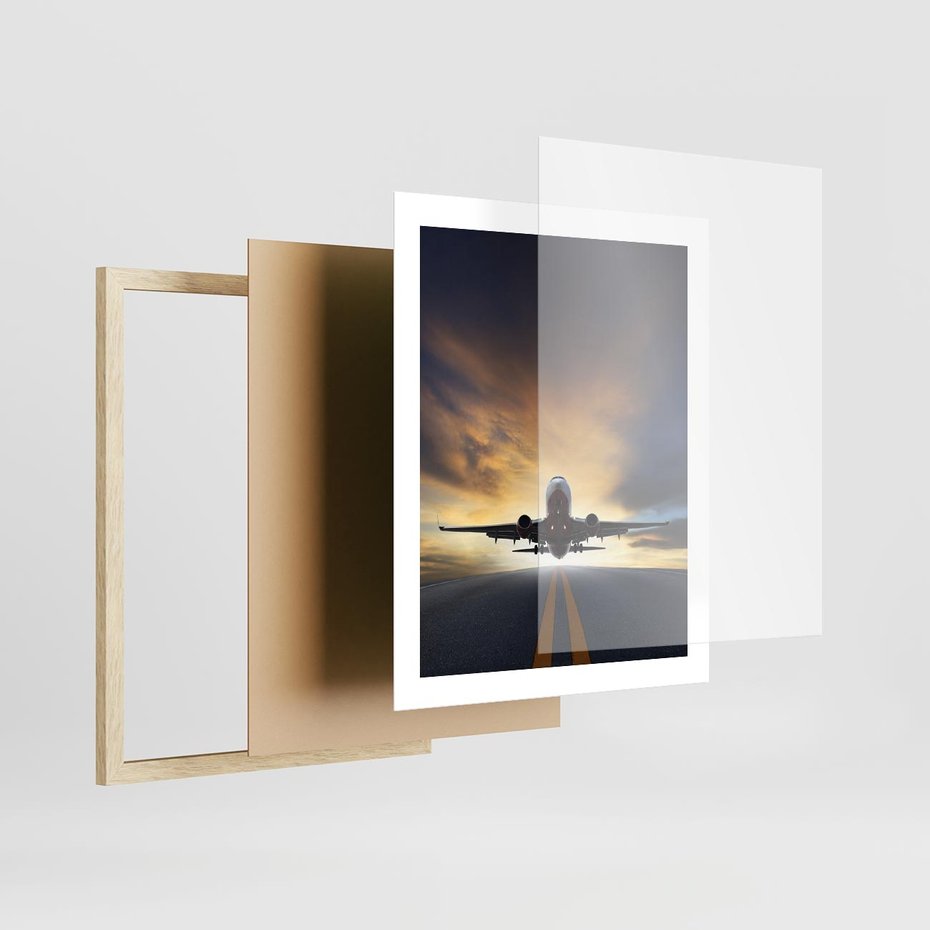 Plakat w ramie 40x50 - Podróż samolotem w pejzaż - samolot, podróż - rama drewno