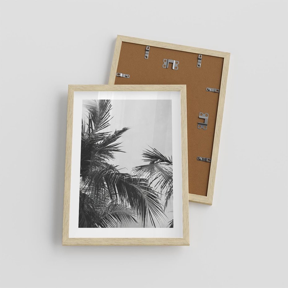 Plakat w ramie 30x40 - Palmy w Monochromii - palmy, tropikalne palmy - rama drewno
