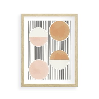 Plakat w ramie 30x40 - Przenikające Kształty - abstrkacyjna nowoczesna sztuka, koła okręgi - rama drewno