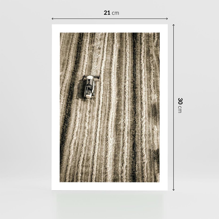 Plakat bez ramy 21x30 - Sepia na Polu - kombajn, pole