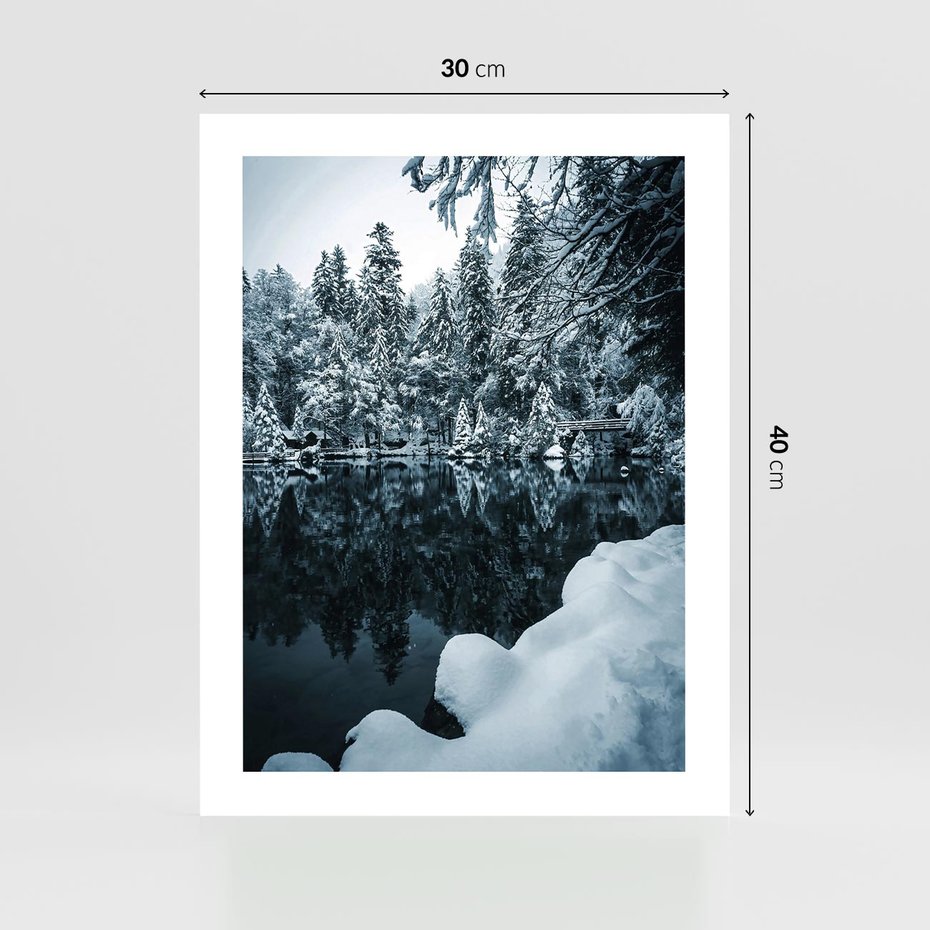 Plakat bez ramy 30x40 - Zima nad Jeziorem - krajobraz zimowy, jezioro