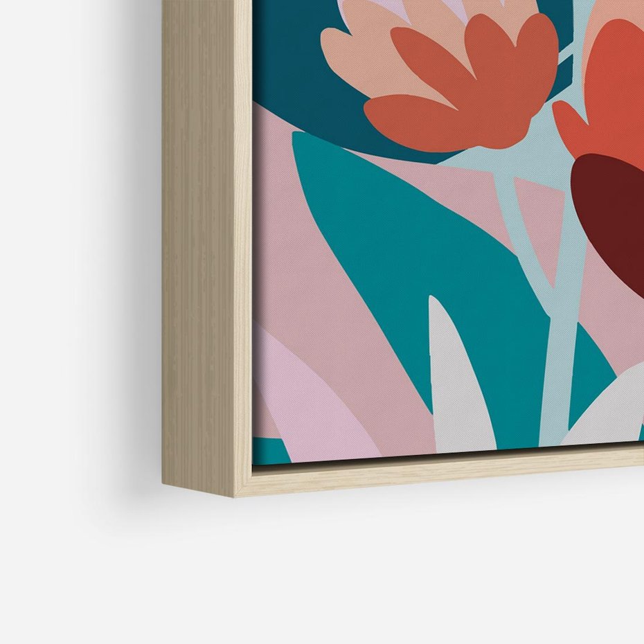 Obraz w ramie 80x80 - Symfonia Kwiatów - abstrakcyjna kompozycja kwiatowych form, kolor zgaszone - rama drewno
