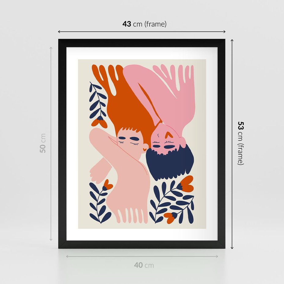 Plakat w ramie 40x50 - Miłość w Dwóch Sercach - miłość, para zakochanych - rama czarna