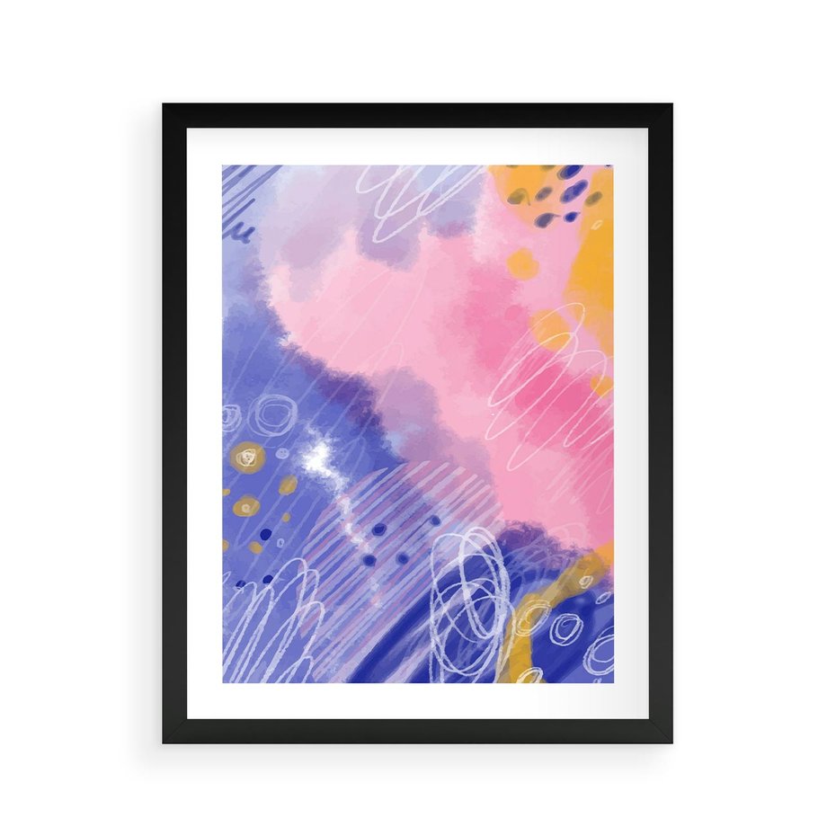 Plakat w ramie 40x50 - Migocące Granice Kształtów - abstrakcyjny plakat, pastelowe kolory - rama czarna