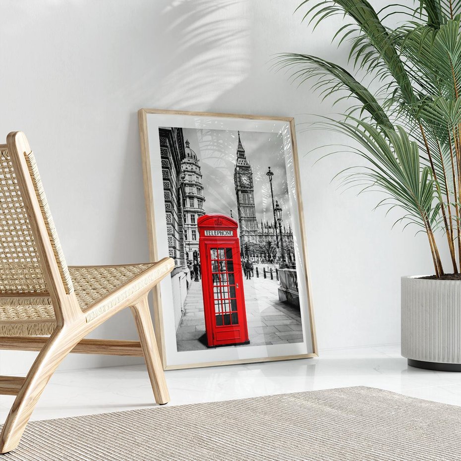 Plakat w ramie 50x70 - Ikoniczna budka w Londynie - Londyn, budka - rama drewno