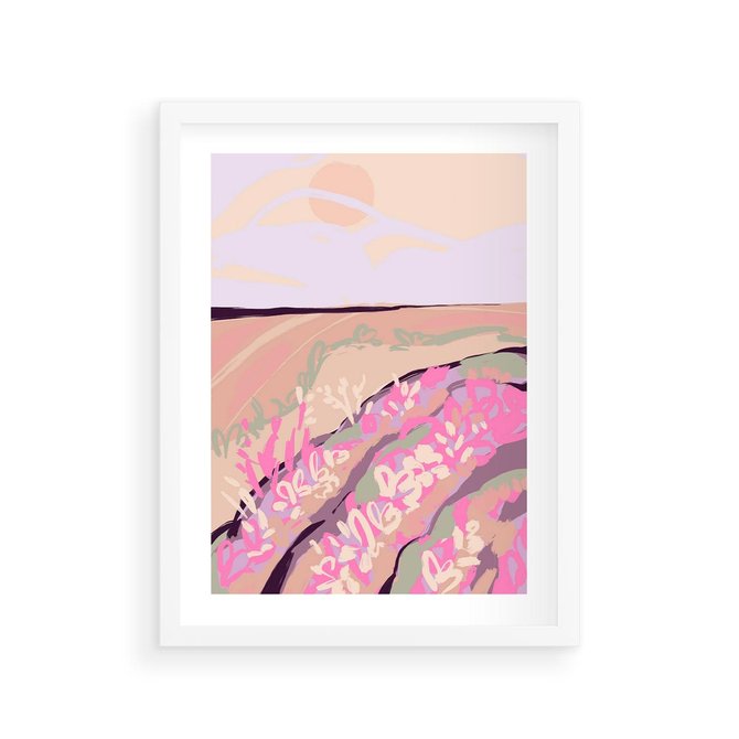 Plakat w ramie 30x40 - Harmonijny Świt - pastelowy krajobraz, nowoczesny plakat - rama biała