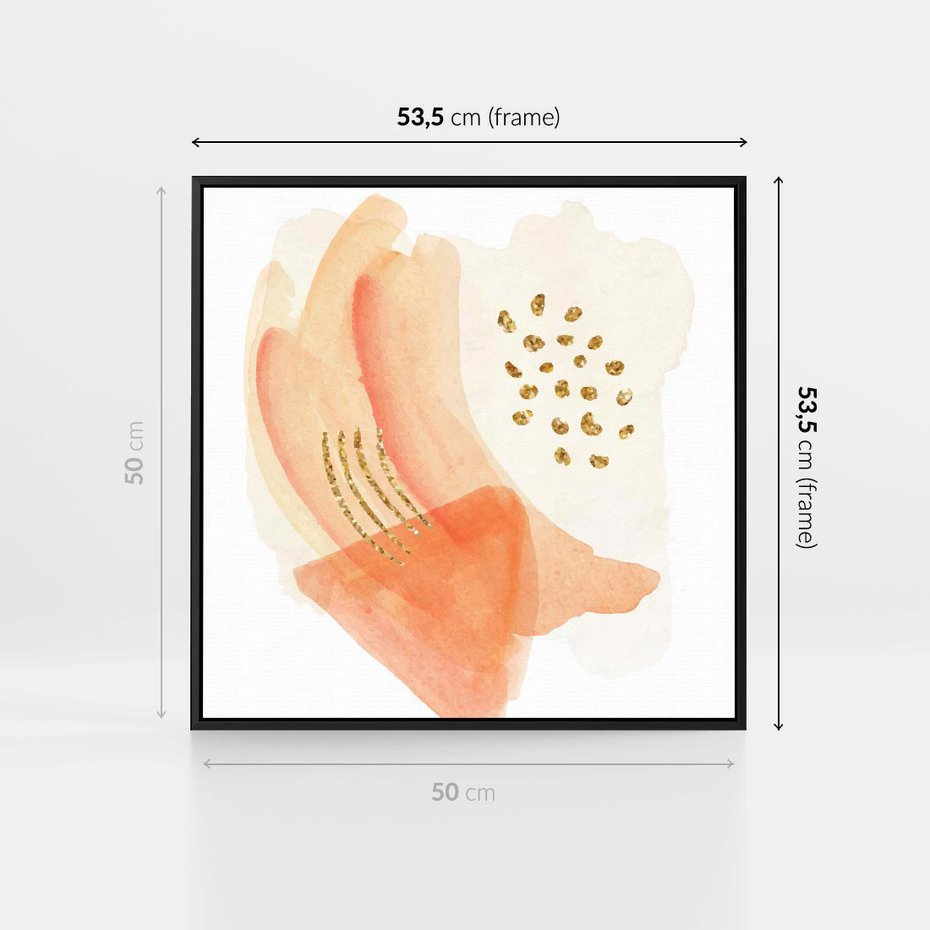 Obraz w ramie 50x50 - Rozkwitające Odbicia Form - abstrakcyjne akwarelowe plamy, minimalizm - rama czarna