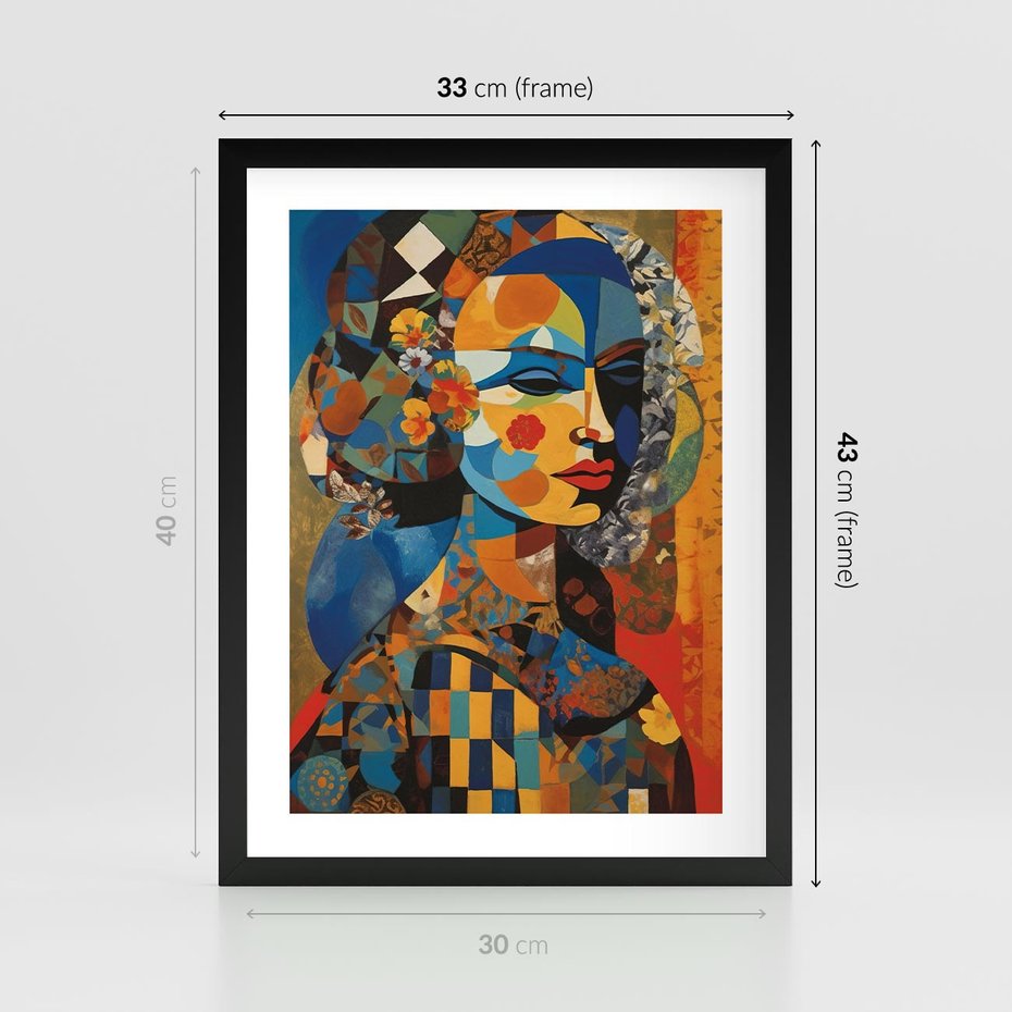 Plakat w ramie 30x40 - Impresje Cichego Szeptu - abstrakcyjny obraz, portret kobiety - rama czarna