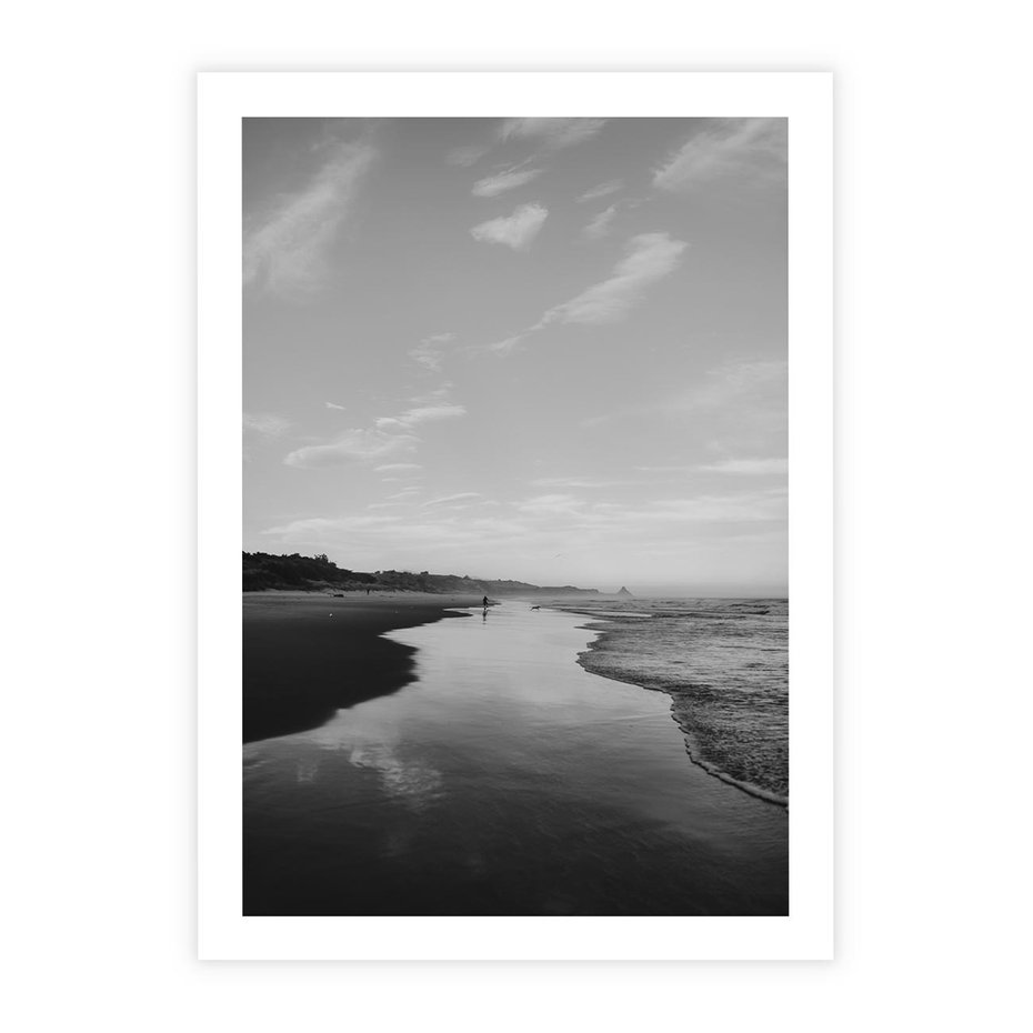 Plakat bez ramy 21x30 - Nadmorska Melodia - czarno białe zdjęcie, plaża