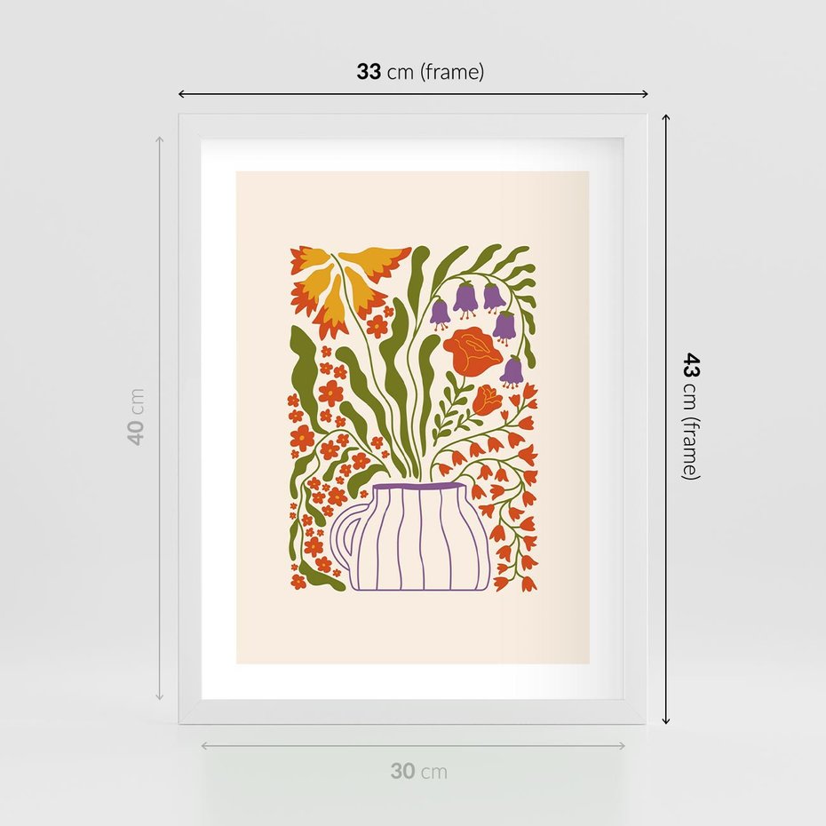 Plakat w ramie 30x40 - Świeżość Kwiatów - kwiaty w wazonie, minimalistyczna kompozycja - rama biała