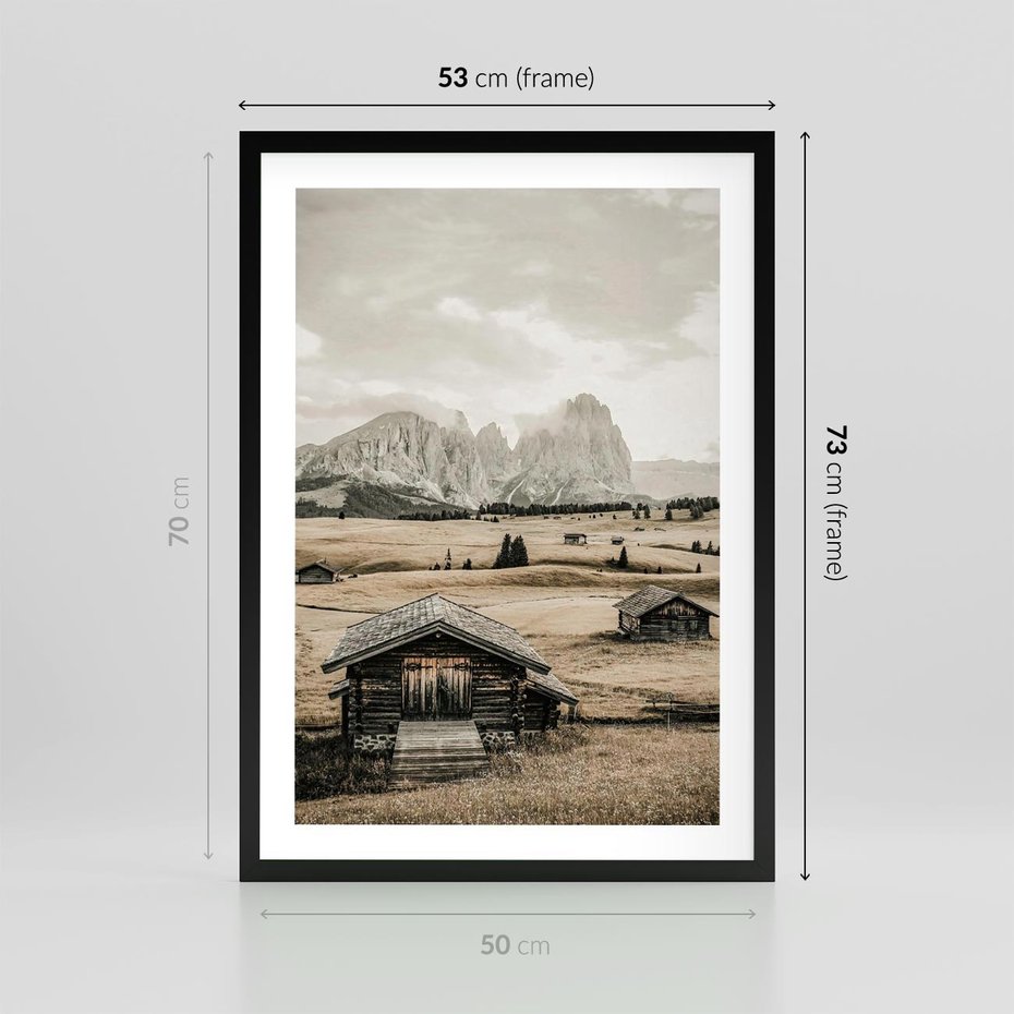 Plakat w ramie 50x70 - Klasyczny Urok Górskich Domków - domki, w górach - rama czarna
