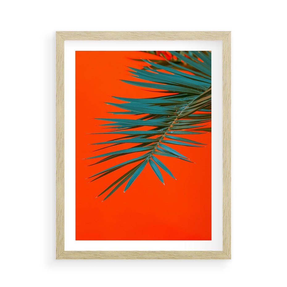 Plakat w ramie 50x70 - Egzotyczny Urok - liście, palma - rama drewno