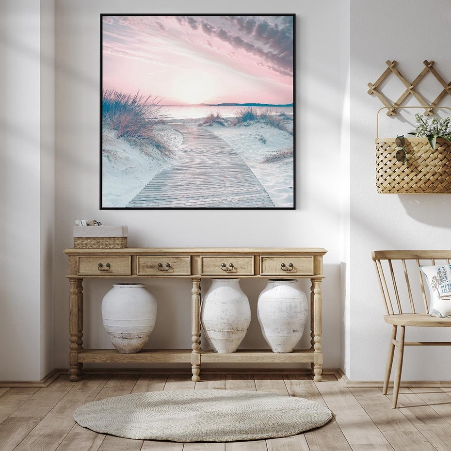 Obraz w ramie 50x50 - Magia Zachodu Słońca - fotografia, stonowane kolory - rama czarna