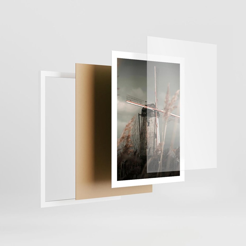 Plakat w ramie 50x70 - Wiejska Idylla: Młyn w Polu - wiatrak, młyn w polu - rama biała