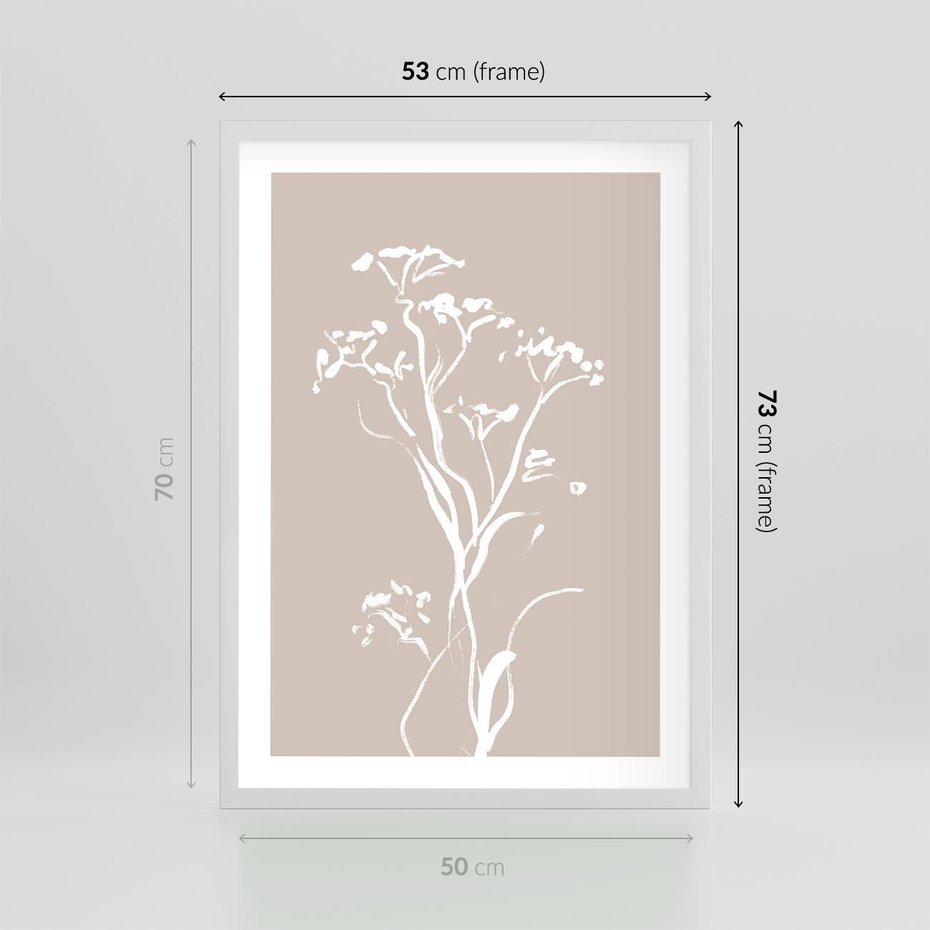 Plakat w ramie 50x70 - Harmonijne Mini Boho - minimalistyczny delikatny obraz, beżowe odcienie - rama biała
