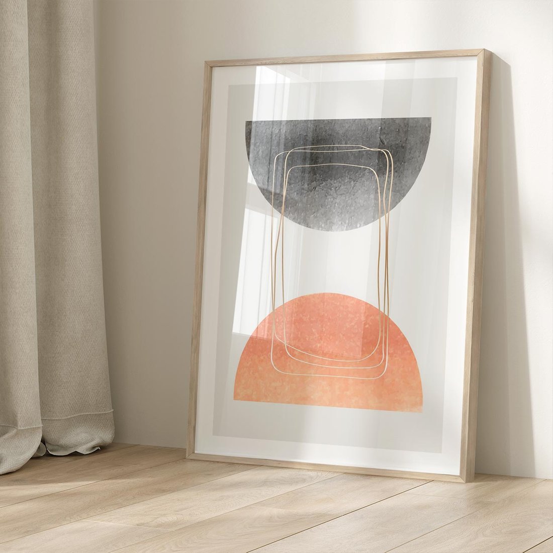 Plakat w ramie 50x70 - Sztuka Abstrakcji - minimalistyczny boho obraz, abstrakcyjny - rama drewno