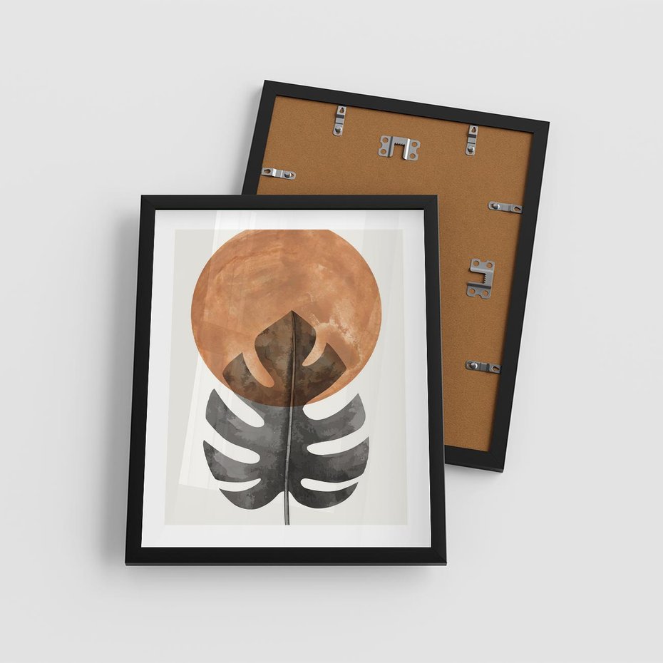Plakat w ramie 40x50 - Natura a Sztuka - liść monstery, czarna grafika - rama czarna