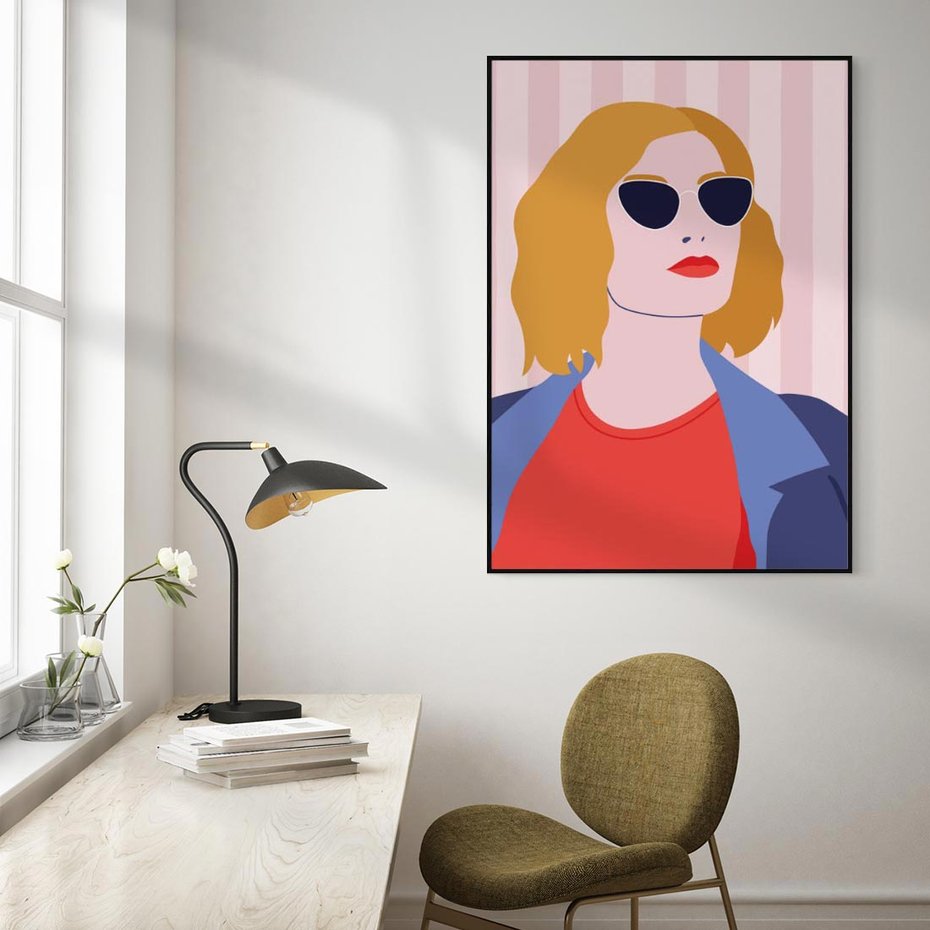 Obraz w ramie 50x70 - Kobieca Ekspresja - nowoczesny plakat, styl retro - rama czarna