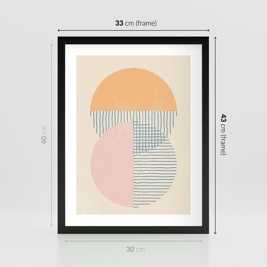 Plakat w ramie 30x40 - Migotliwe Wzory - geometryczne kształty, koła - rama czarna