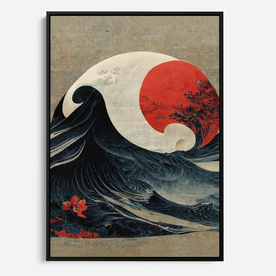 Obraz w ramie 70x100 - Requiem dla marzeń - sztuka japońska, fale oceanu - rama czarna