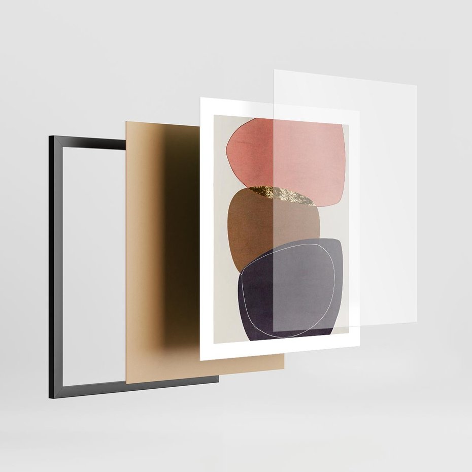 Plakat w ramie 40x50 - Rozkwitające Przenikające Formy - abstrakcyjny obraz, geometryczne formy - rama czarna