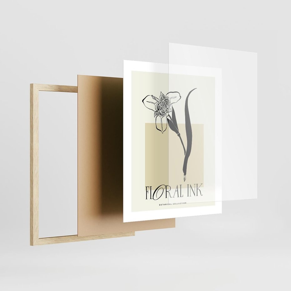 Plakat w ramie 40x50 - Wyblakłe odcienie snów - kwiat, irys - rama drewno