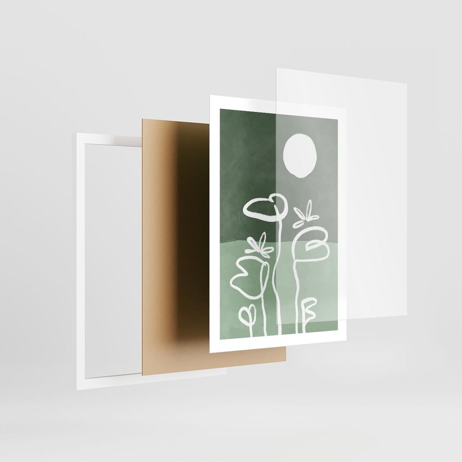 Plakat w ramie 50x70 - Wibracje Naturalnej Równowagi - zielony plakat, roślinne inspiracje - rama biała