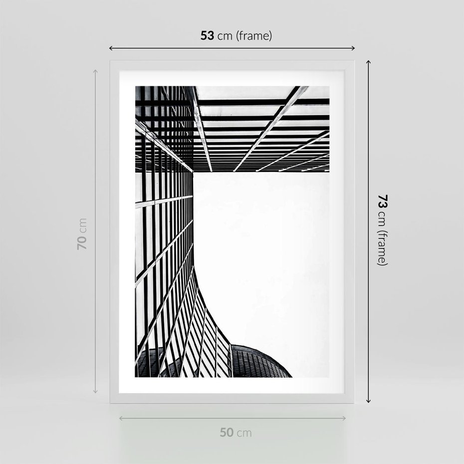 Plakat w ramie 50x70 - Minimalizm Wysokości - architektura, czarno białe zdjęcie - rama biała