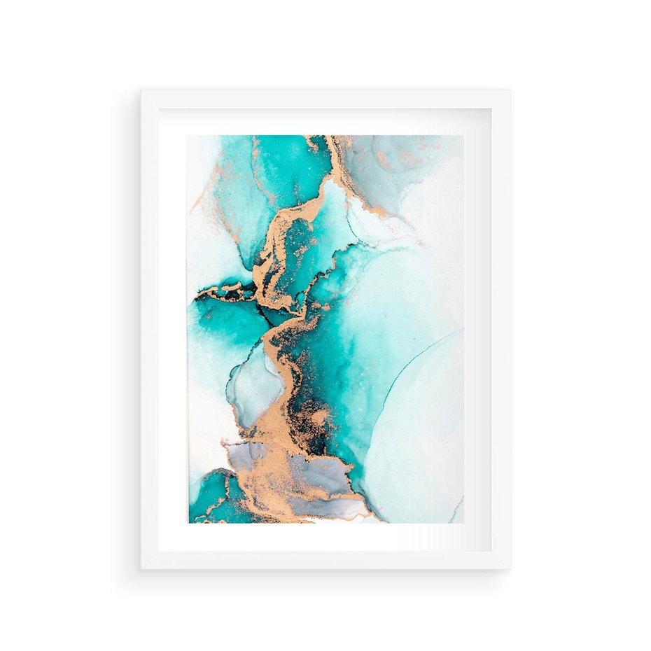 Plakat w ramie 30x40 - Elegancja i Subtelność - marmur, złoto - rama biała