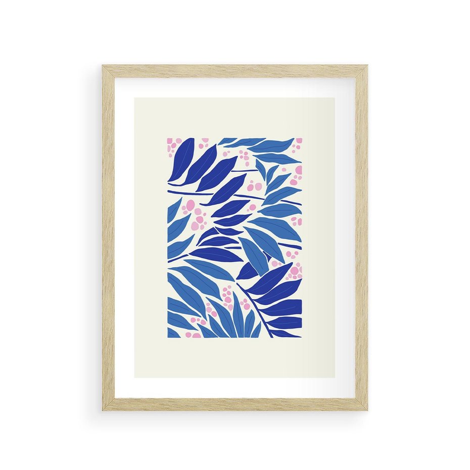 Plakat w ramie 30x40 - Kolorowy Wir - liściasta kompozycja, nowoczesny plakat - rama drewno