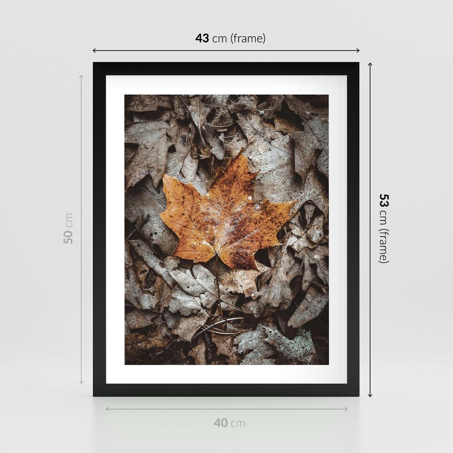 Plakat w ramie 40x50 - Jesienne Czarowanie - suchy liść, żółty - rama czarna