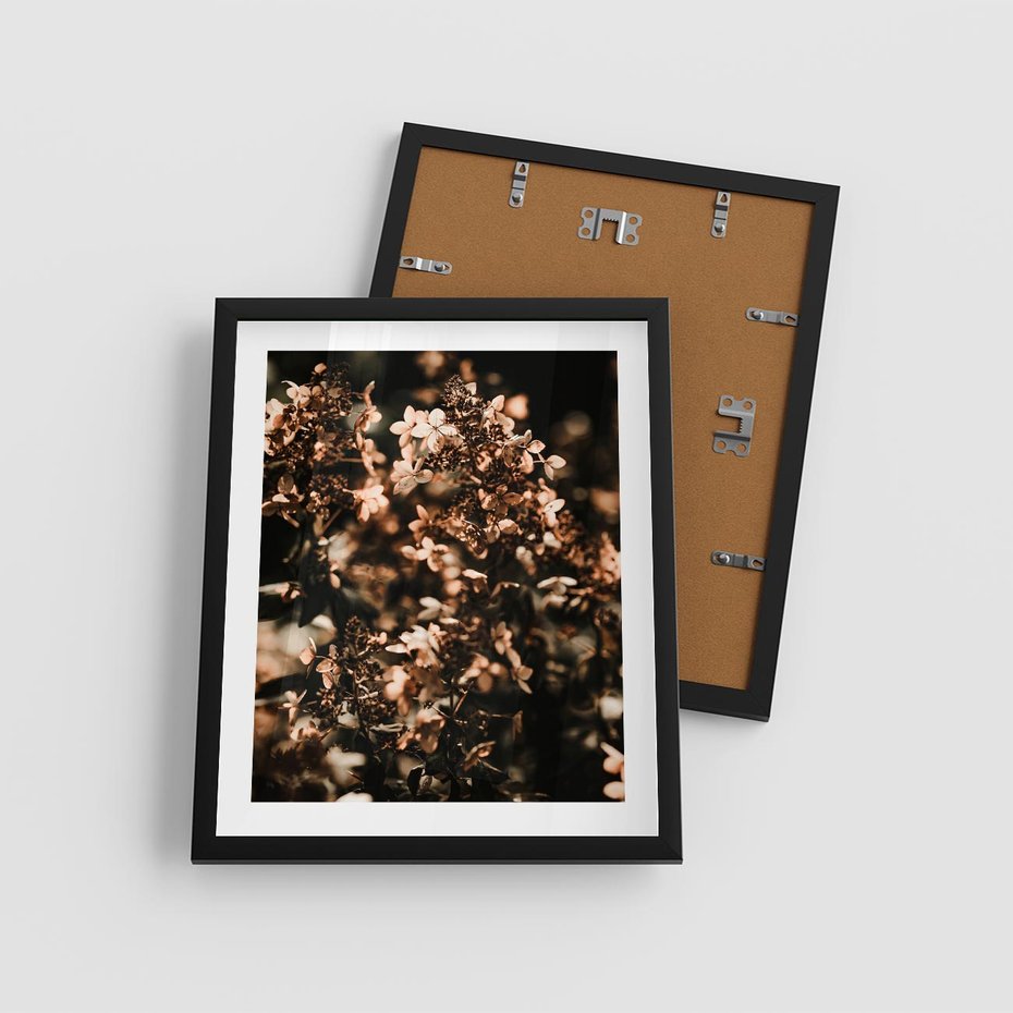 Plakat w ramie 40x50 - Sucha Kompozycja Kwiatów - suche kwiaty hortensji - rama czarna