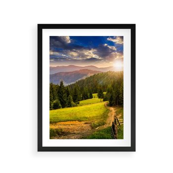 Plakat w ramie 30x40 - Zachód słońca na łące - zachód, łąka - rama czarna