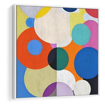 Obraz w ramie 80x80 - Tajemnicze Odbicia Czasu - abstrakcyjne geometryczne kształty, olejny obraz - rama biała