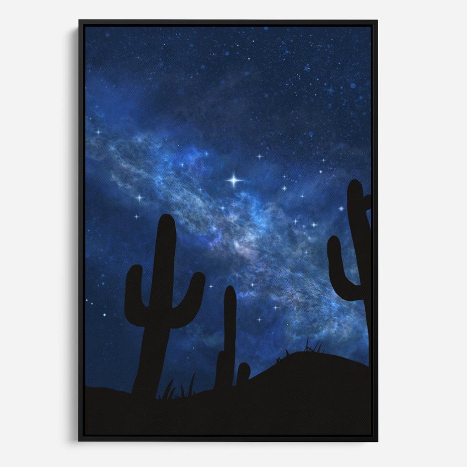 Obraz w ramie 50x70 - Nocne Tajemnice Pustyni - gwieździsta noc, granatowe niebo - rama czarna