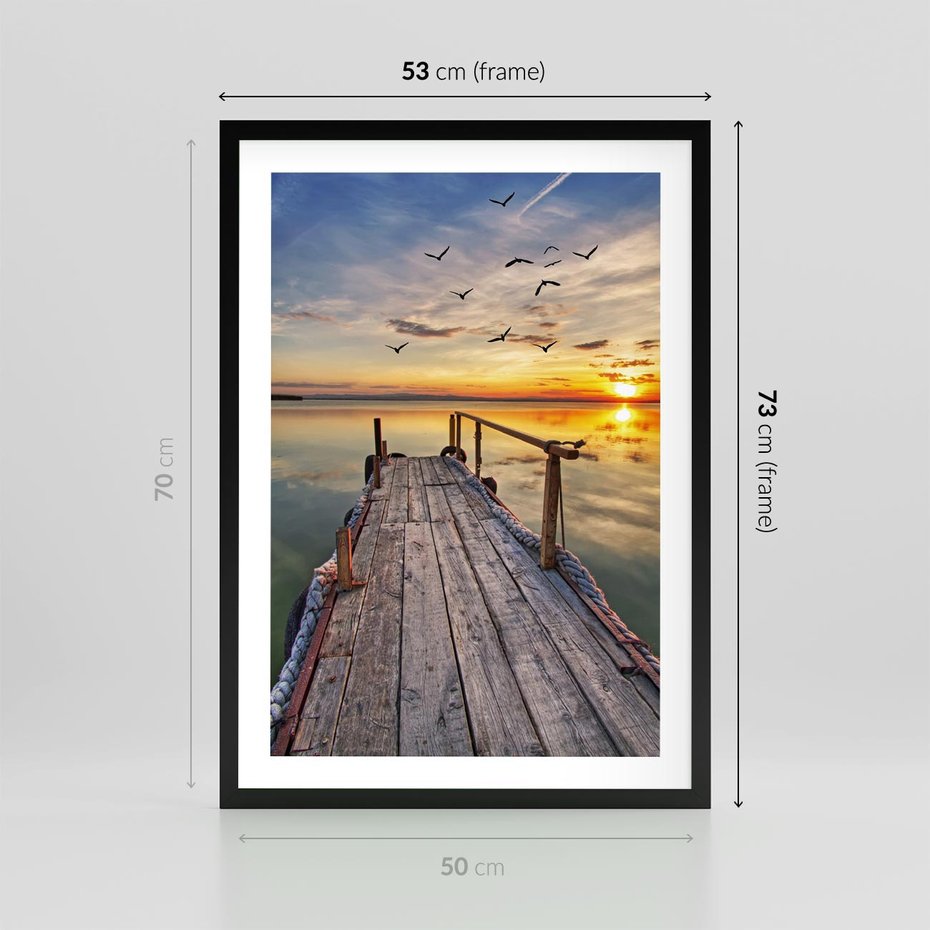 Plakat w ramie 50x70 - Spokojny pomost nad jeziorem - pomost, jezioro - rama czarna