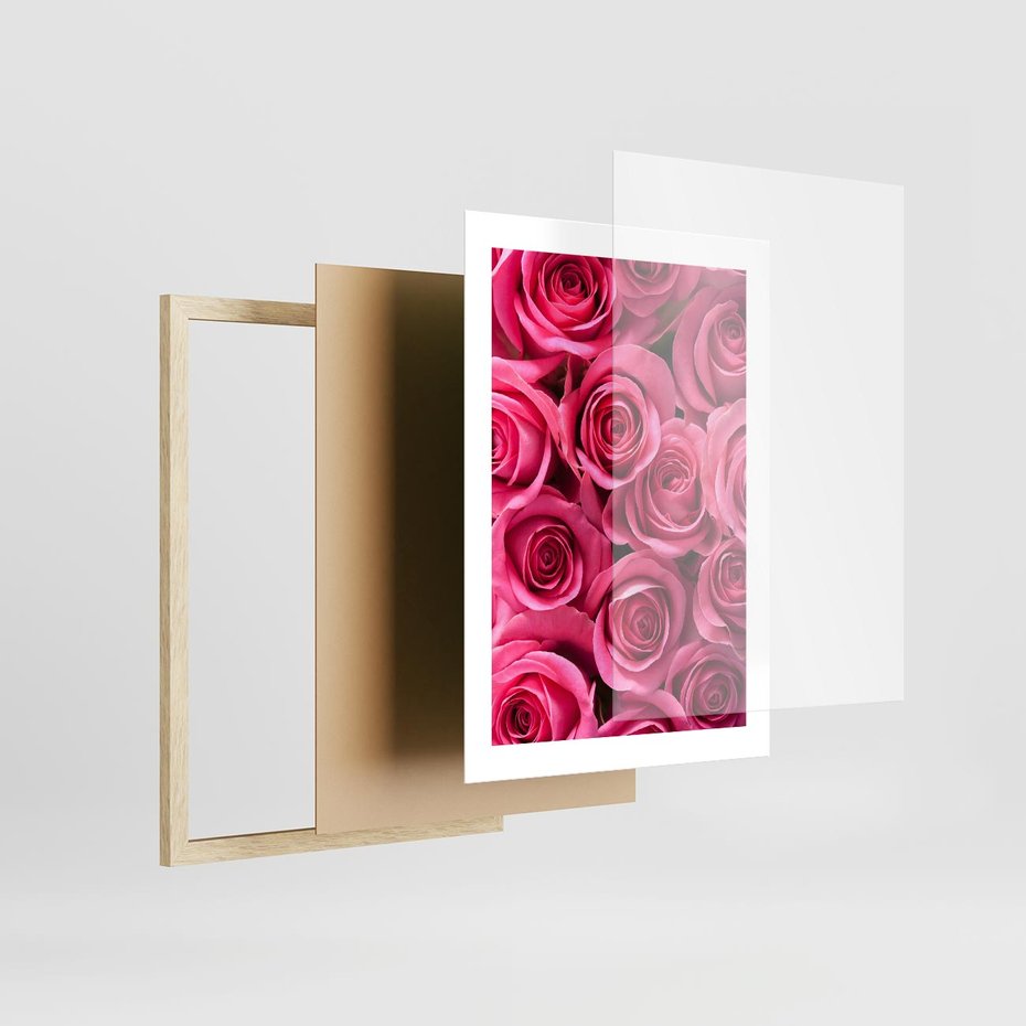 Plakat w ramie 30x40 - Romantyczne róże w pełnym rozkwicie - róże, kwiaty - rama drewno