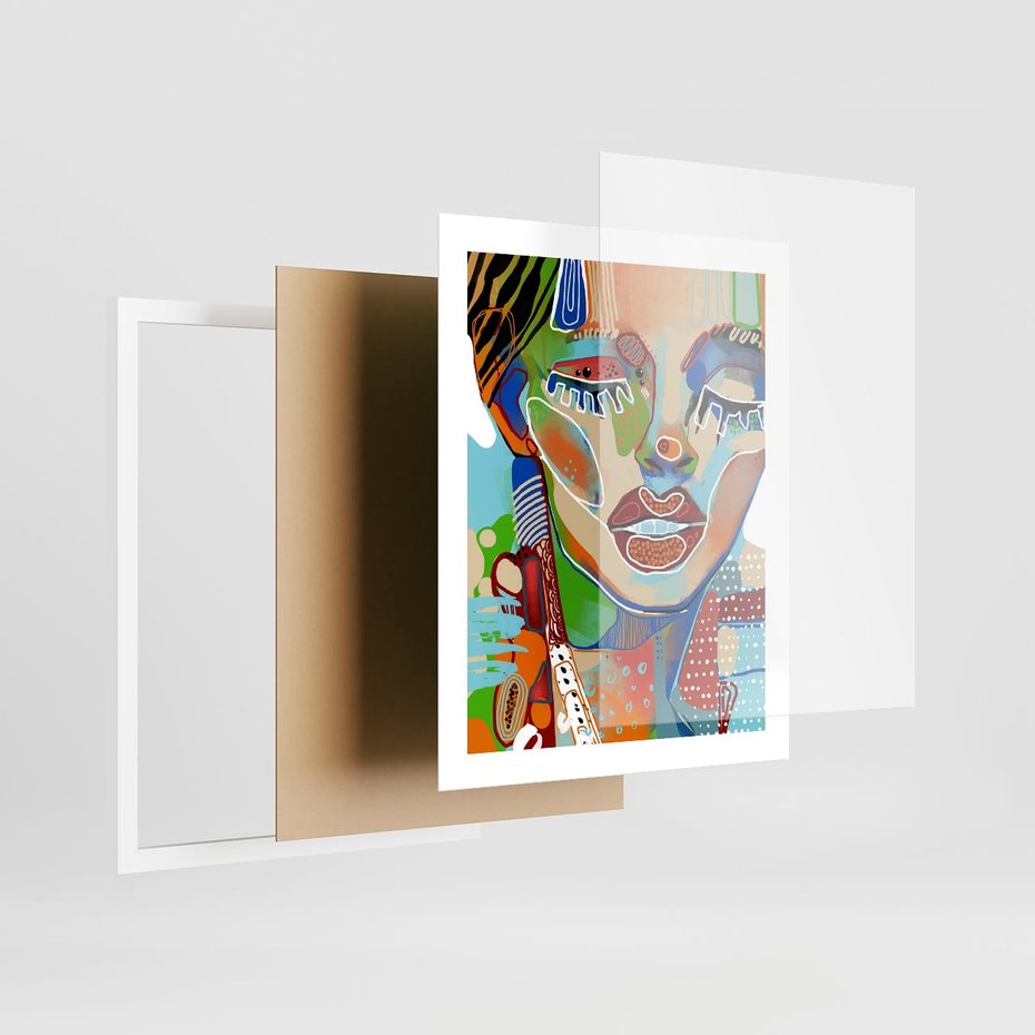 Plakat w ramie 40x50 - Kolorowe Formy - abstrakcyjny portret kobiety, twarz - rama biała