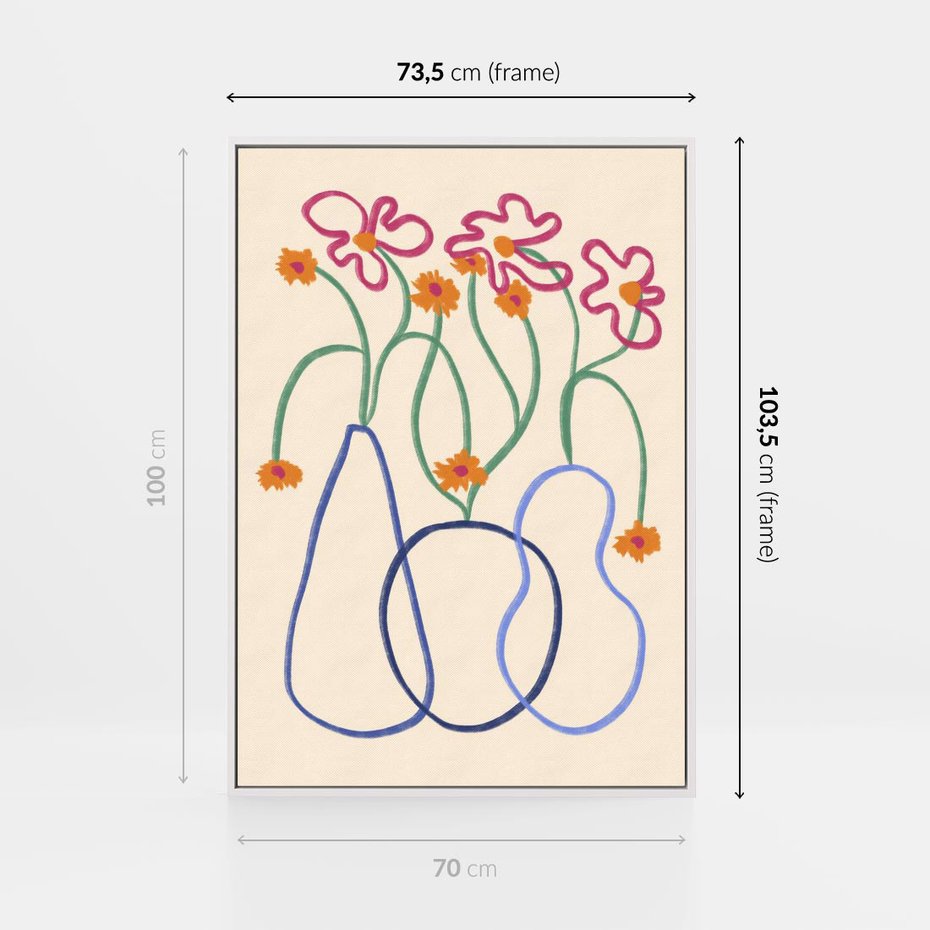 Obraz w ramie 70x100 - Migocące Pastelowe Impresje - minimalistyczny abstrakcyjny obraz, prymitywne kwiatki - rama biała