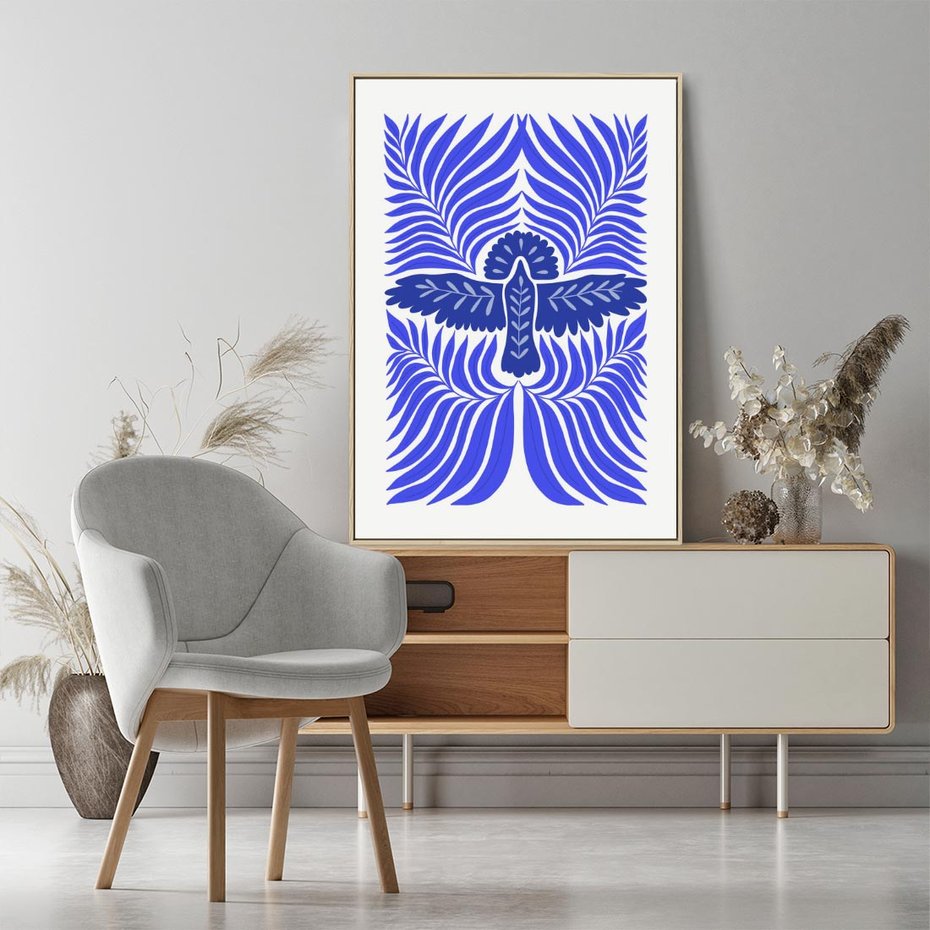 Obraz w ramie 50x70 - Etniczne Rekwizyty - etniczne roślinne wzory, granat - rama drewno