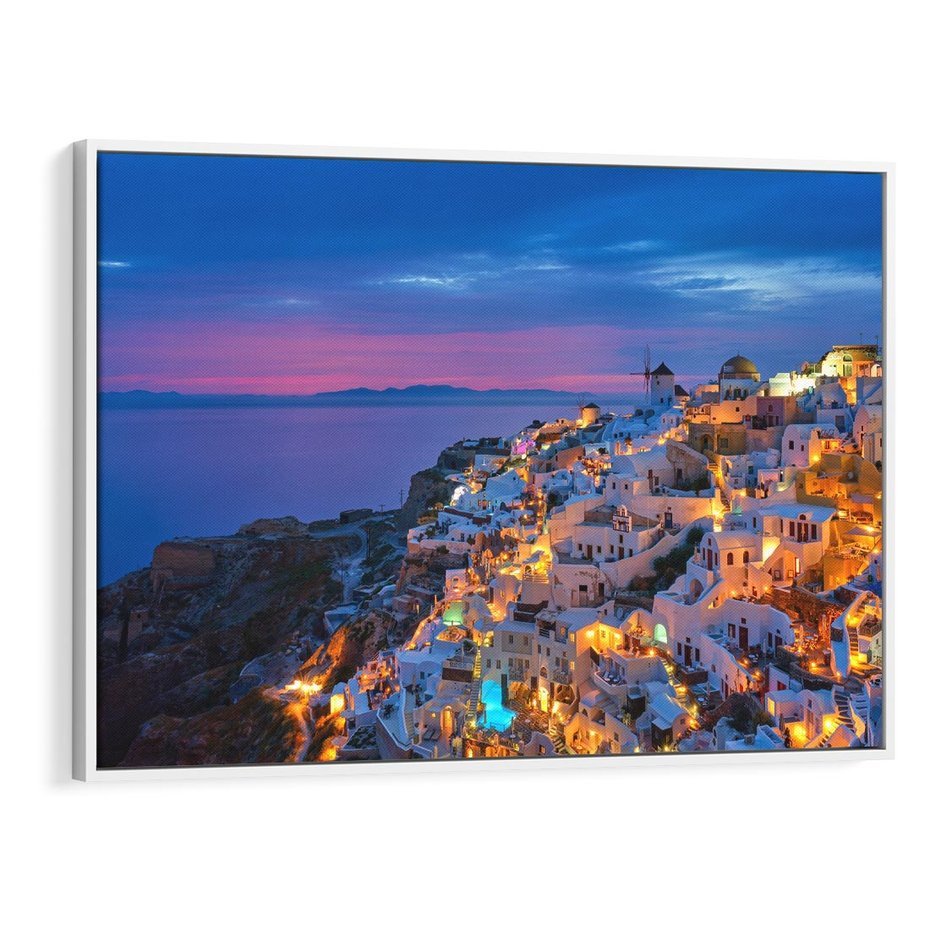 Obraz w ramie 70x50 - Wyblakłe wspomnienia gwiazd - Santorini, wieczór - rama biała