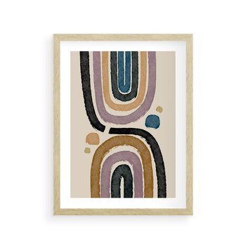 Plakat w ramie 40x50 - Taniec Przenikających Kształtów - abstrakcyjne tęcze, kompozycja - rama drewno