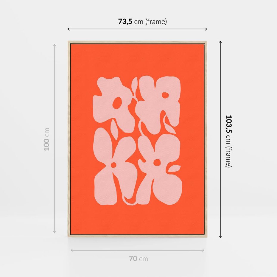 Obraz w ramie 70x100 - Taniec Abstrakcji - kwiaty, energetyczne pomarańczowe tłó - rama drewno