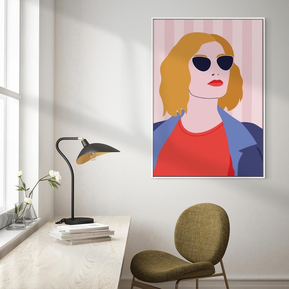 Obraz w ramie 80x120 - Kobieca Ekspresja - nowoczesny plakat, styl retro - rama biała