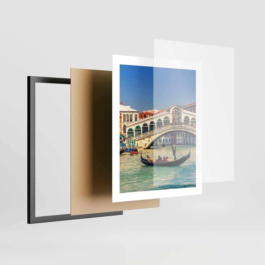 Plakat w ramie 40x50 - Romantyczna przejażdżka gondolą w Wenecji - Wenecja, gondola - rama czarna