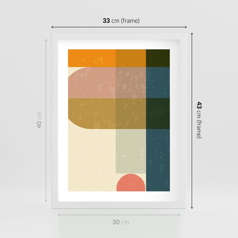 Plakat w ramie 30x40 - Geometryczna Grafika na Plakacie - geometryczna nowoczesna grafika, minimalizm - rama biała