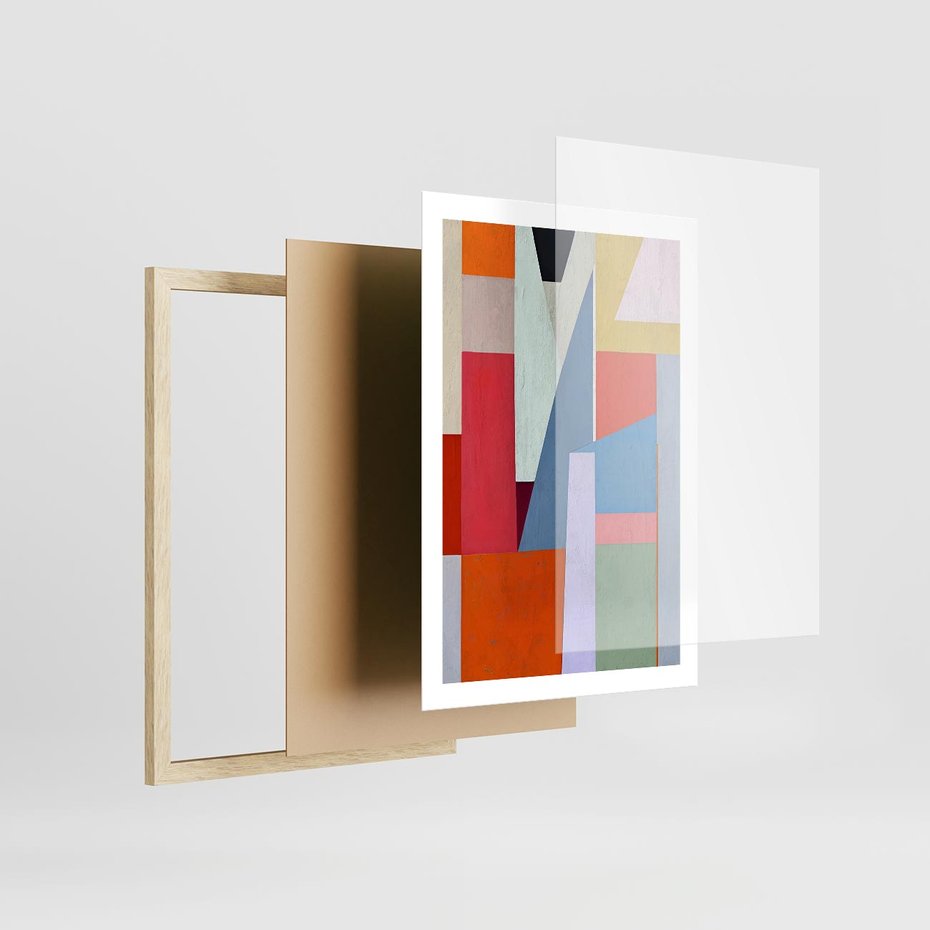 Plakat w ramie 50x70 - Migotliwe Nastroje Kształtów - różne geometryczne formy, olejny obraz - rama drewno