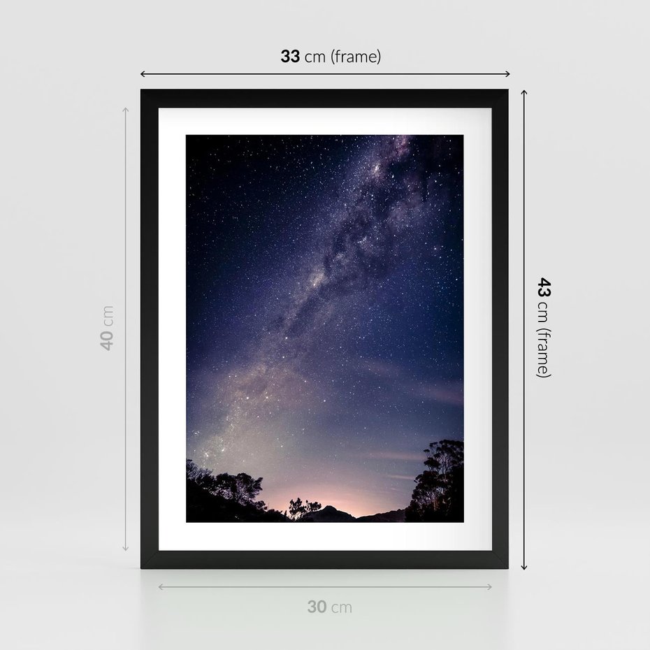 Plakat w ramie 30x40 - Gwiaździste Ujęcie - gwiaździste niebo, noc - rama czarna