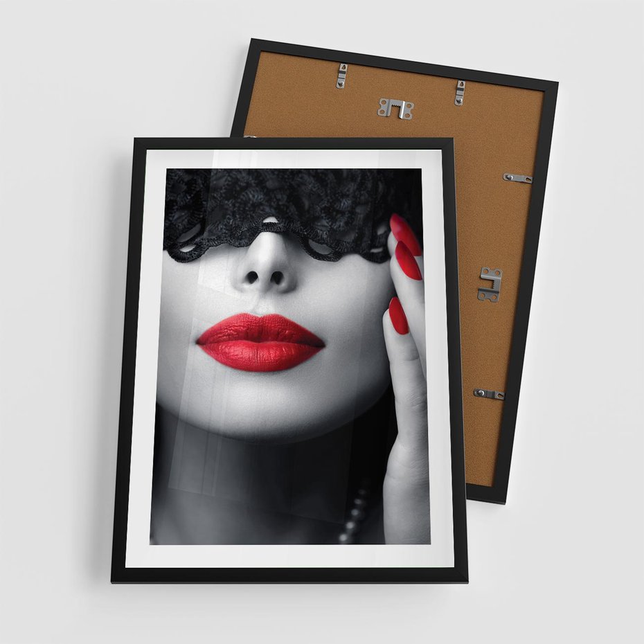 Plakat w ramie 50x70 - Piękno usta i szminka - usta, szminka - rama czarna
